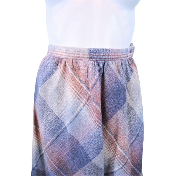 Vintage 1970s Plaid Wool Skirt Fall Gray Mauve A Line | W 23" - Picture 3 of 7